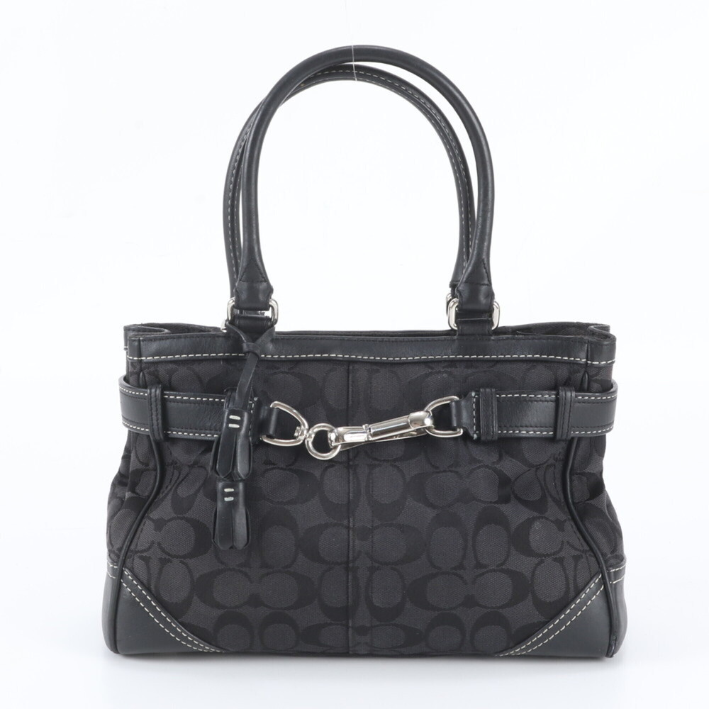 Coach Signature 8K06 Leather Canvas Handbag Tote Bag Black Brand Women's